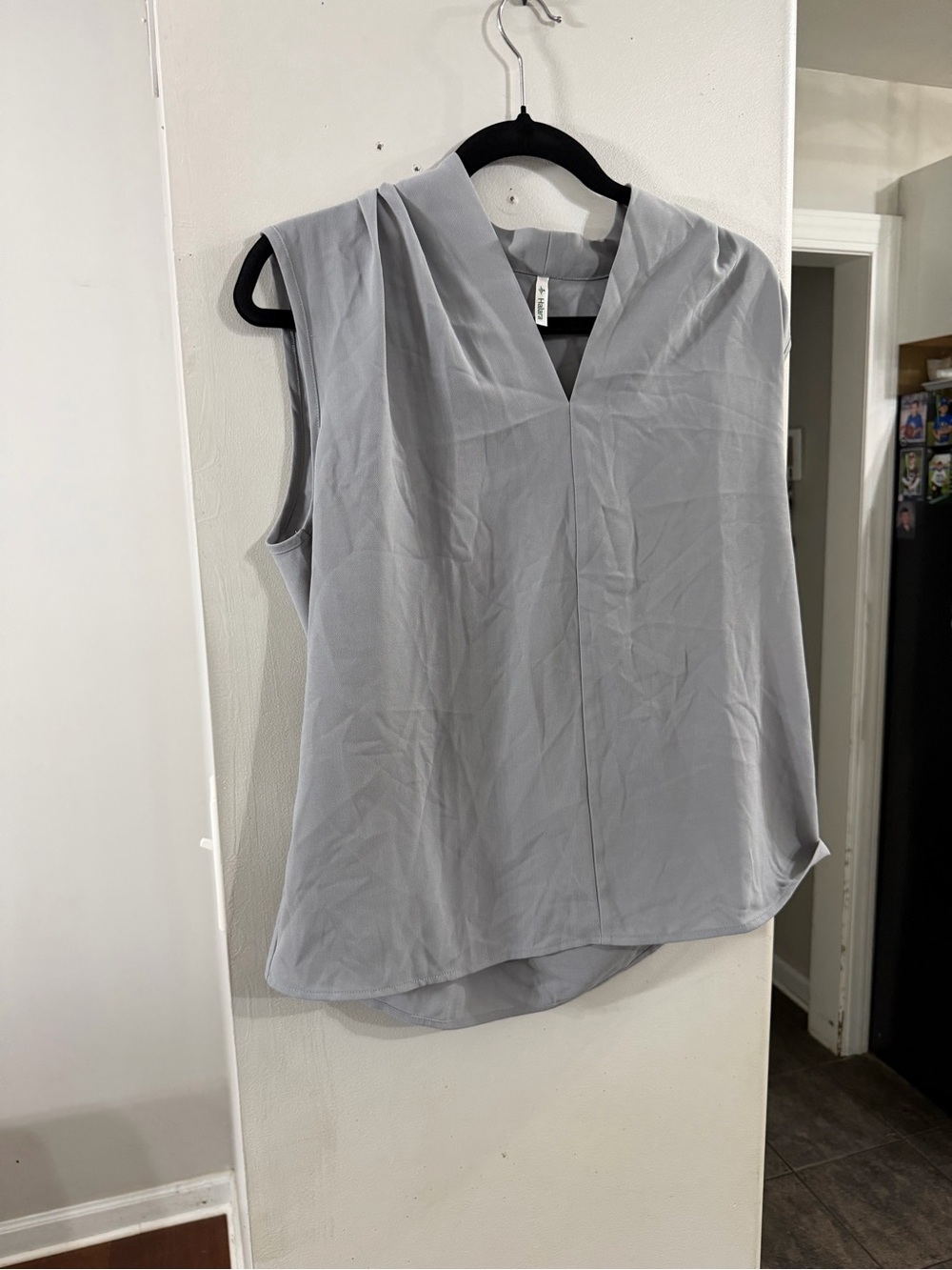 Halara Sleeveless V-Neck Blouse in Light Gray